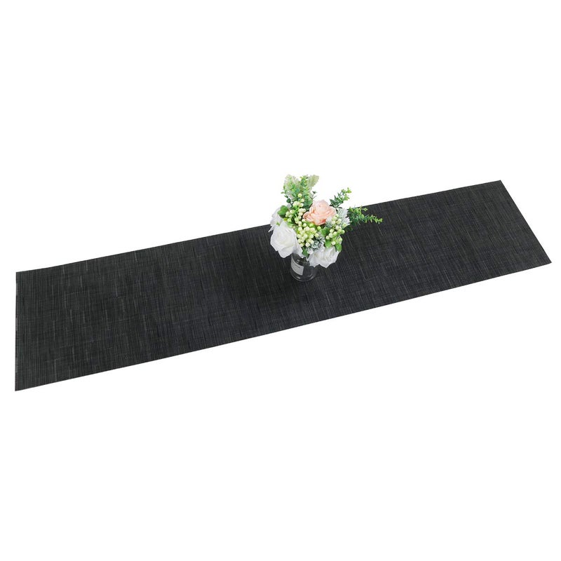 SHACOS Woven Vinyl Table Runner 12x54 inch Indoor Outdoor Table Mats Wipe Clean Plastic Runners for Dining Table Coffee Table Cabinet, Black - Image 4